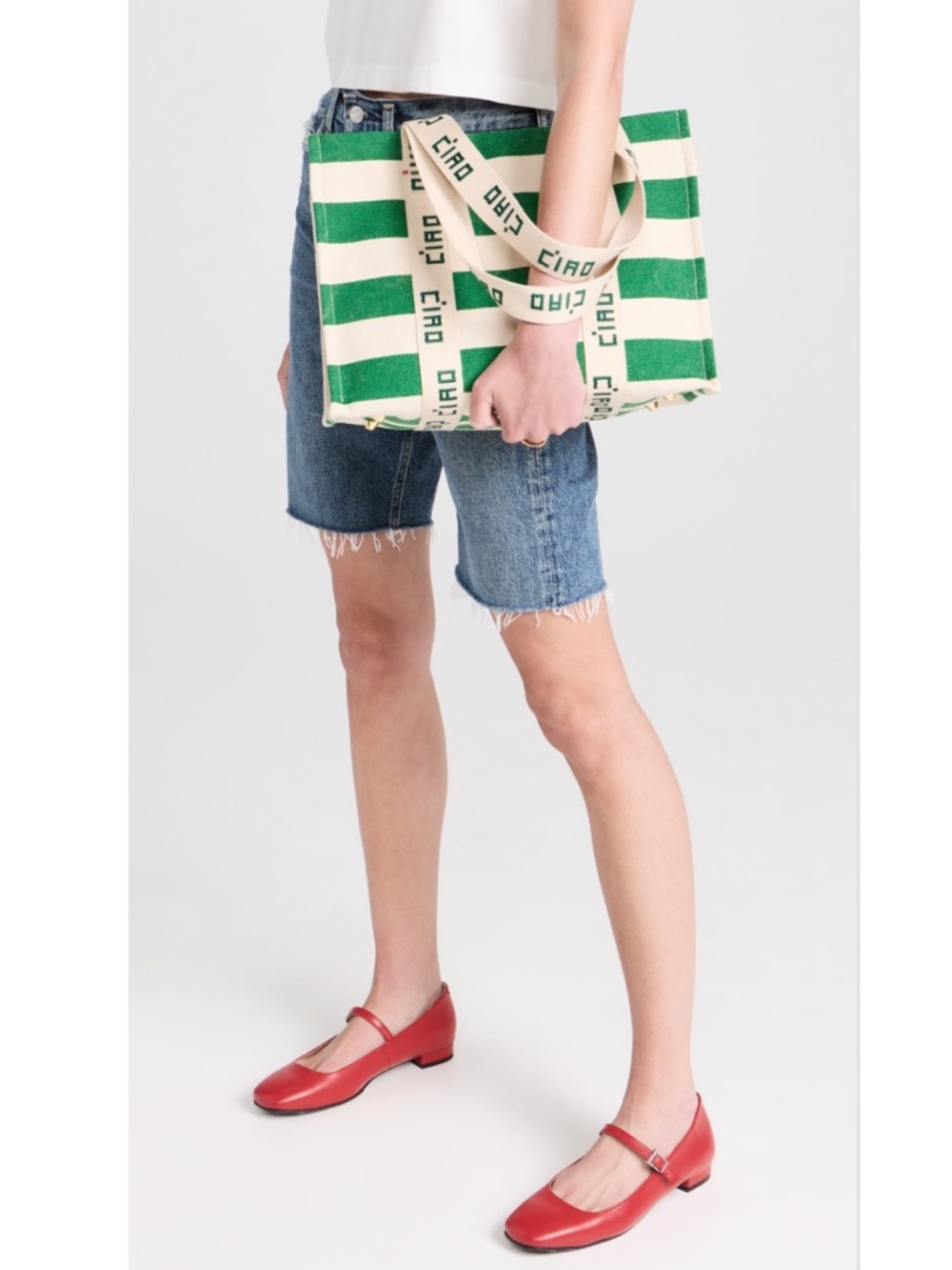Clare V. Canvas Palm Green and Natural Stripe Ciao Tote Handbag NWT - Picture 2 of 15